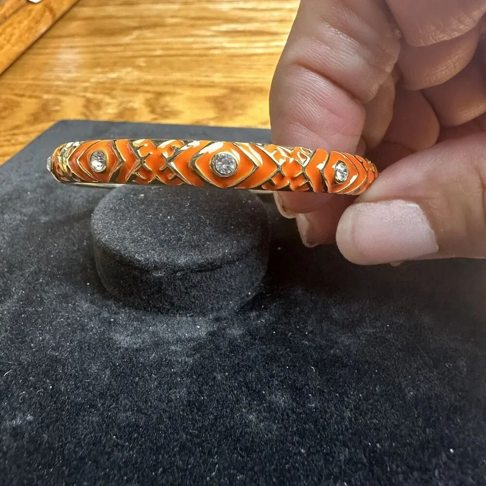 Sequin Nordstrom Orange Thin Gold Tone Enamel Hinge Bangle $25 NWOT #177